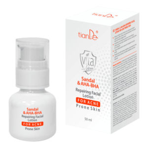 Atkuriamasis veido losjonas į spuogus linkusiai odai su sandalmedžiu ir AHA-BHA, 50 ml