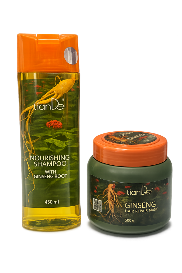 TianDe ženšenio plaukų priežiūros rinkinys, šampūnas 450g. balzamas 500g.
